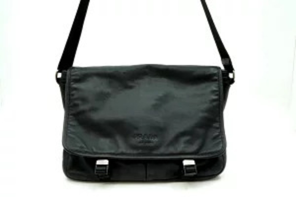 Prada Messenger Crossbody Bag Sling Embossed Leather Black